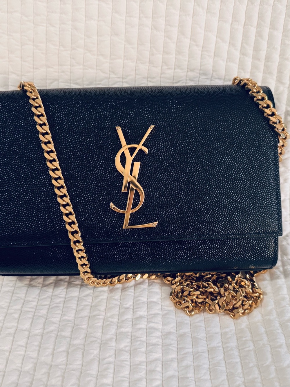 Saint Laurent Black Leather Wallet on Chain (YSL Kate-Small) with Gold Hardware